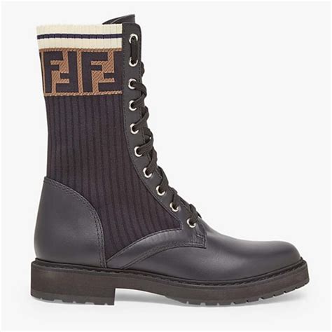 fendi women's black leather logo buckle heeled equestrian boots|genuine fendi boots.